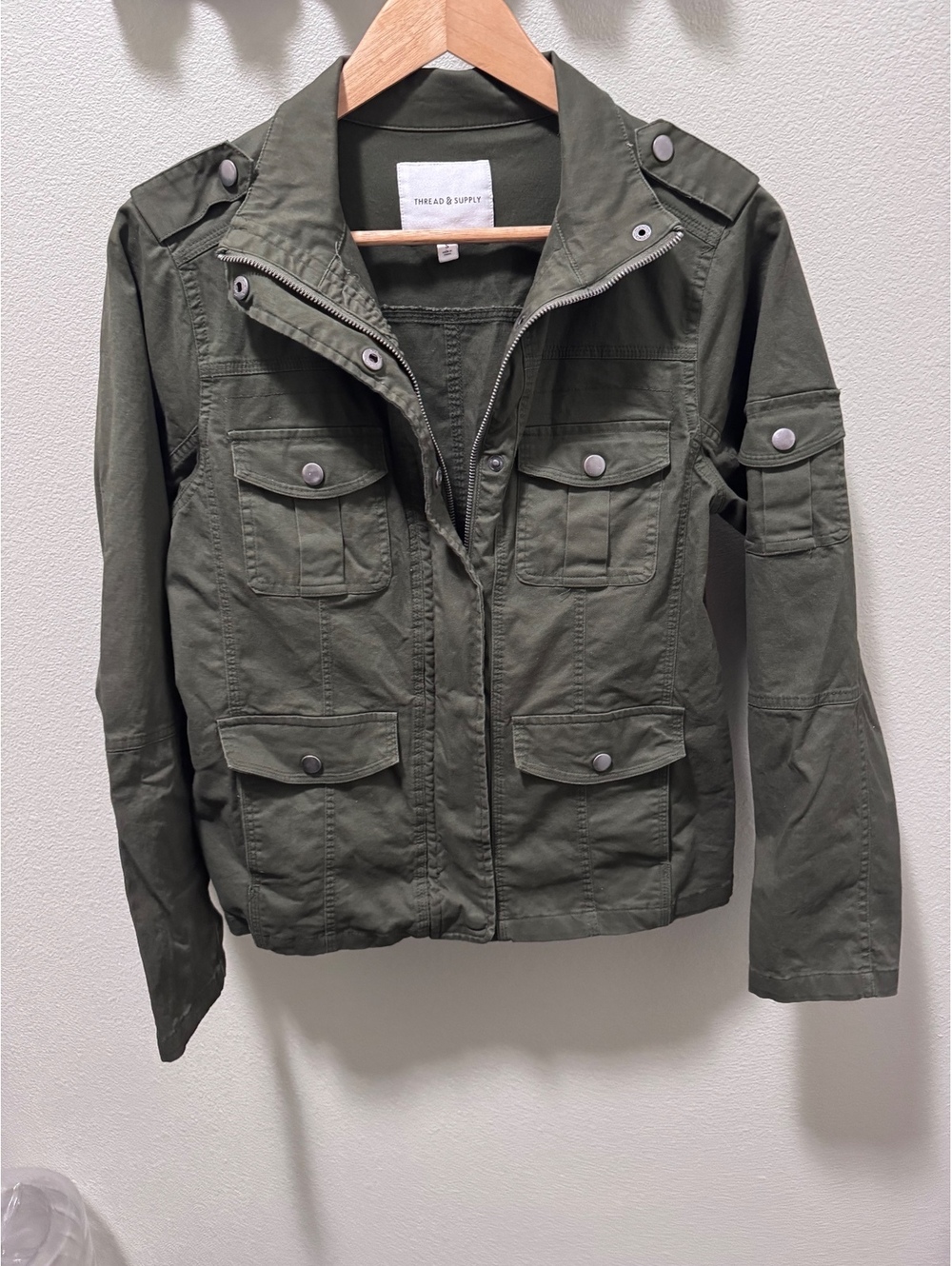 Thread & Supply Military Utility Jacket Women S Forest Green Cotton Cargo